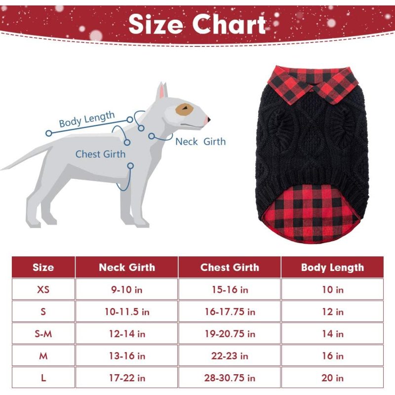 Warm Dog Sweater Winter Clothes - Plaid Patchwork Pet Doggy Knitted Sweaters Comfortable Coats for Cold Weather, Fit for Small