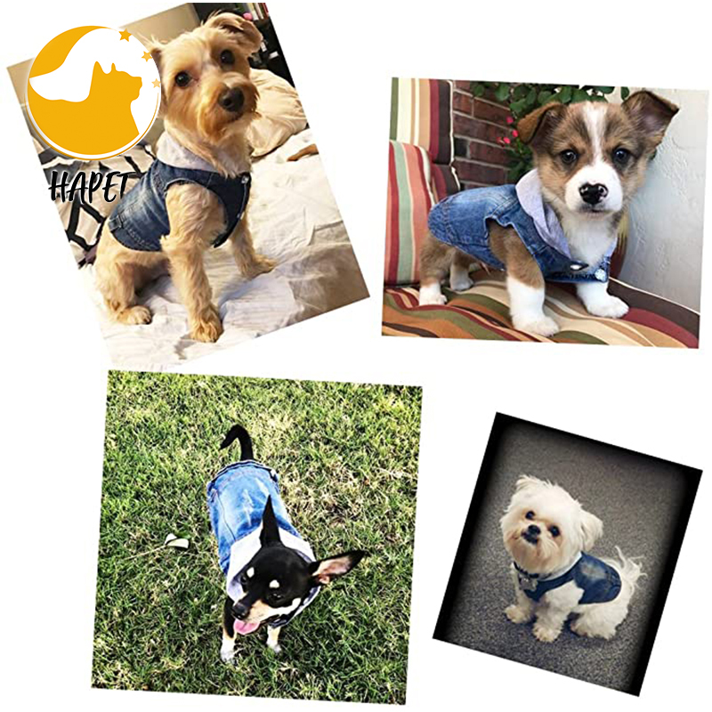 Dog Jean Jacket Blue Denim Lapel Vest Coat T-Shirt Costume Comfort and Cool Apparel Machine Washable Dog Clothes