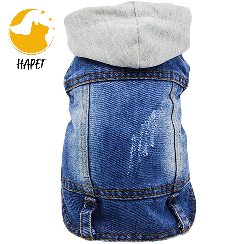 Dog Jean Jacket Blue Denim Lapel Vest Coat T-Shirt Costume Comfort and Cool Apparel Machine Washable Dog Clothes