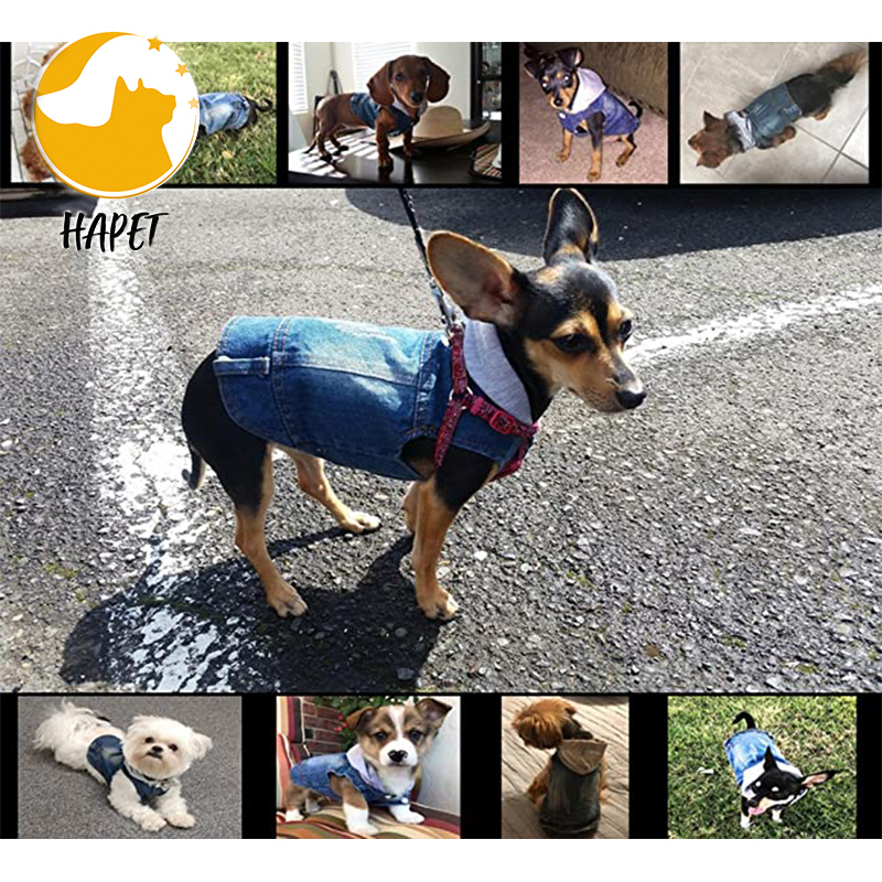 Dog Jean Jacket Blue Denim Lapel Vest Coat T-Shirt Costume Comfort and Cool Apparel Machine Washable Dog Clothes