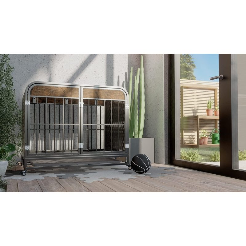 Removable Tray and Lockable Wheel Metal Dog Kennel Playpen Crate Indestructible