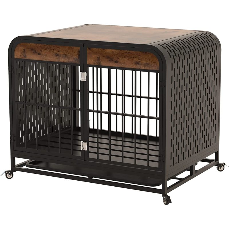 Removable Tray and Lockable Wheel Metal Dog Kennel Playpen Crate Indestructible