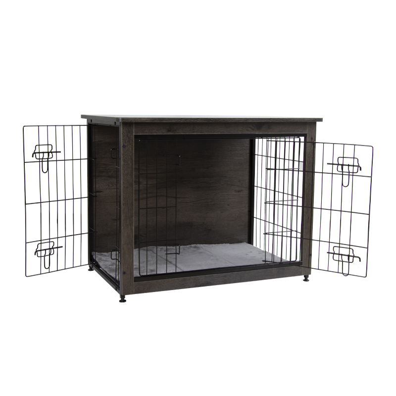 Double Doors Modern Side End Table Wooden Pet Furniture Dog Kennel Crate