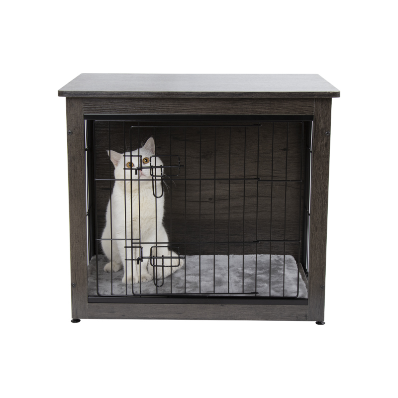 Double Doors Modern Side End Table Wooden Pet Furniture Dog Kennel Crate