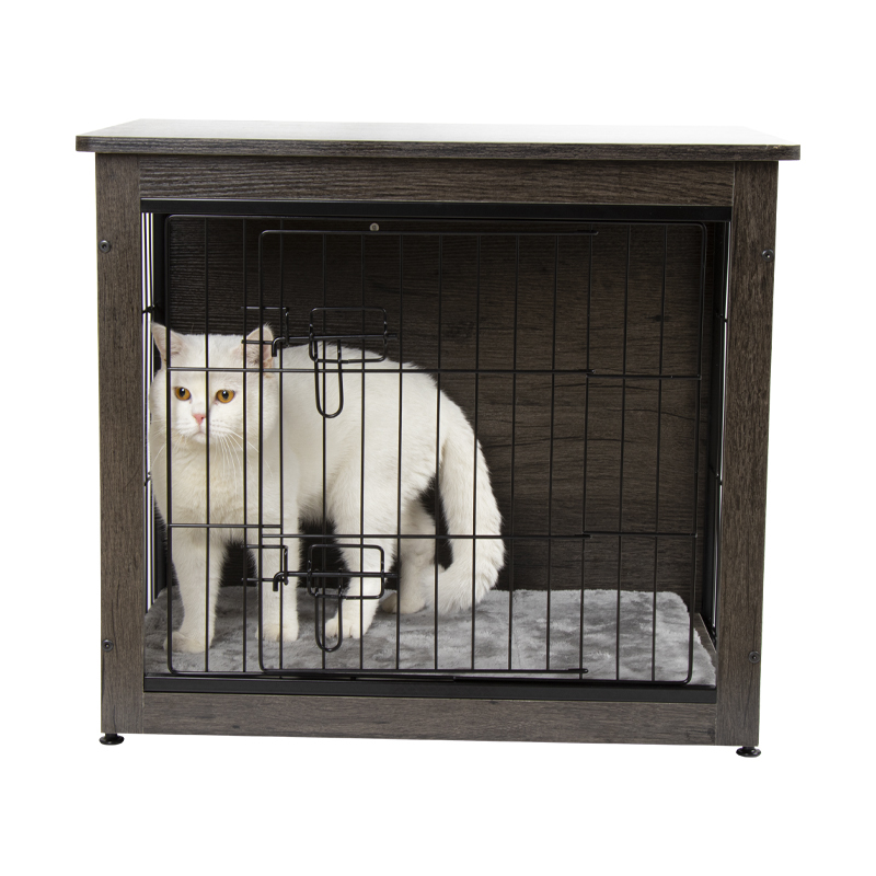 Double Doors Modern Side End Table Wooden Pet Furniture Dog Kennel Crate