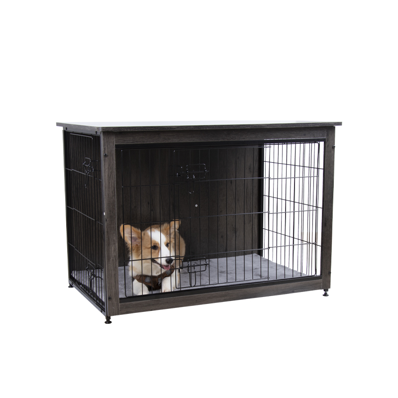 Double Doors Modern Side End Table Wooden Pet Furniture Dog Kennel Crate