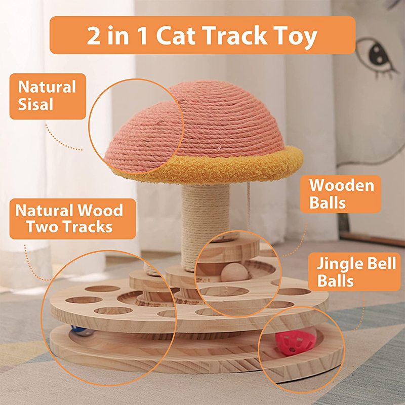 Cat Scratching Post with Cat Toys Ball Tracks Interactive for Indoor Keep Cats Fit and Protect Furniture