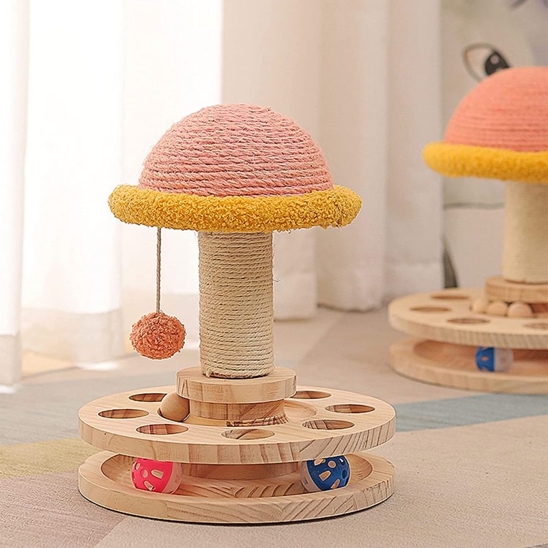 Cat Scratching Post with Cat Toys Ball Tracks Interactive for Indoor Keep Cats Fit and Protect Furniture