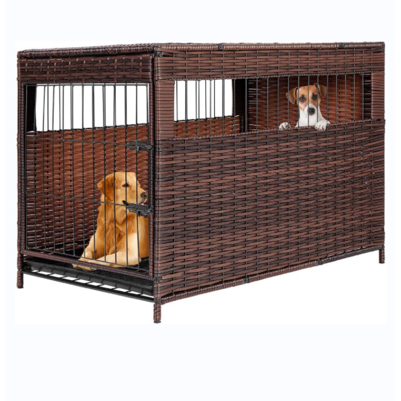 Puppy House Shelter Wicker Pet Dog Cage Crate Removable Tray