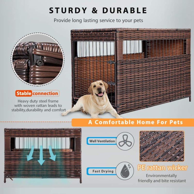 Puppy House Shelter Wicker Pet Dog Cage Crate Removable Tray