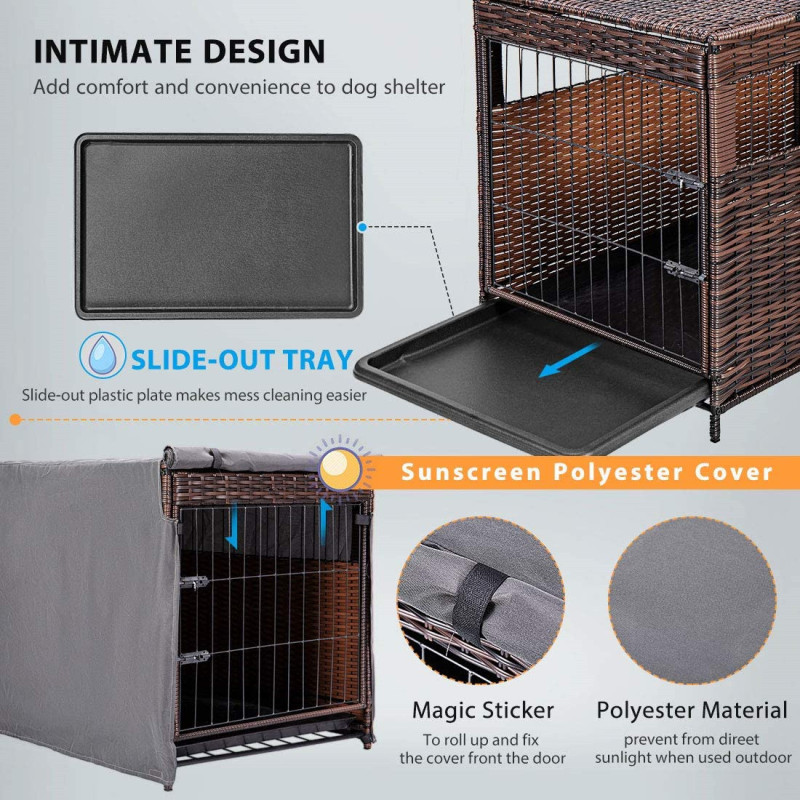 Puppy House Shelter Wicker Pet Dog Cage Crate Removable Tray