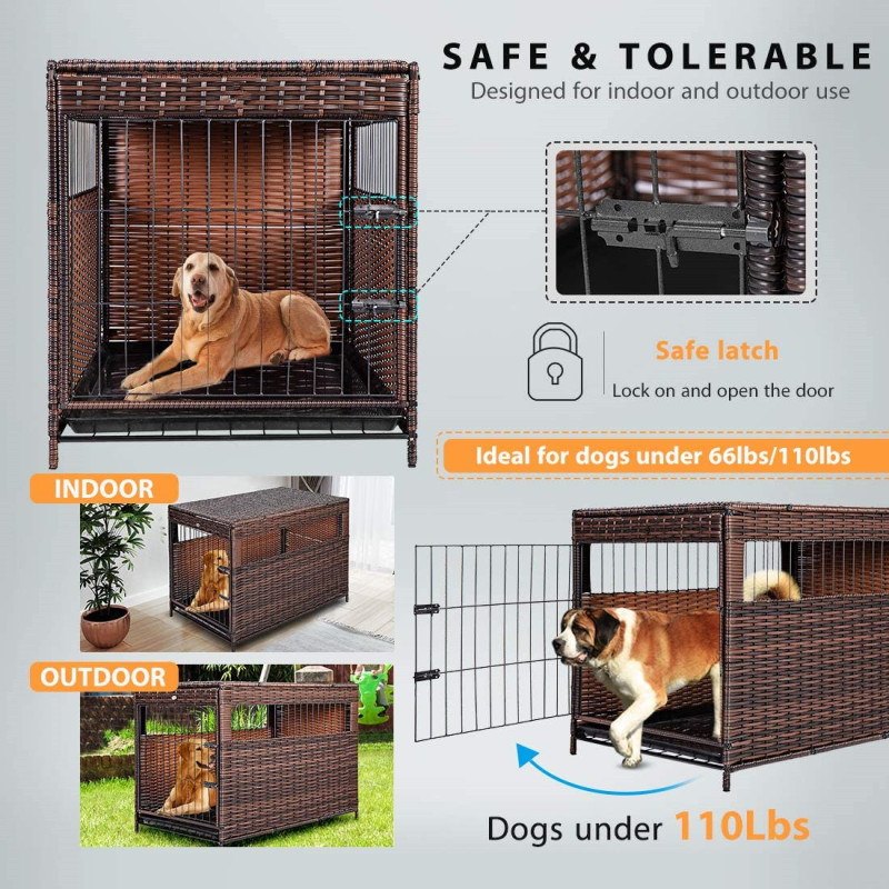 Puppy House Shelter Wicker Pet Dog Cage Crate Removable Tray