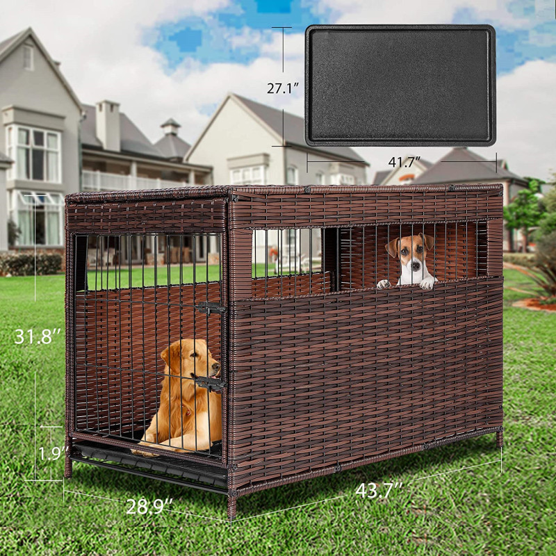 Puppy House Shelter Wicker Pet Dog Cage Crate Removable Tray