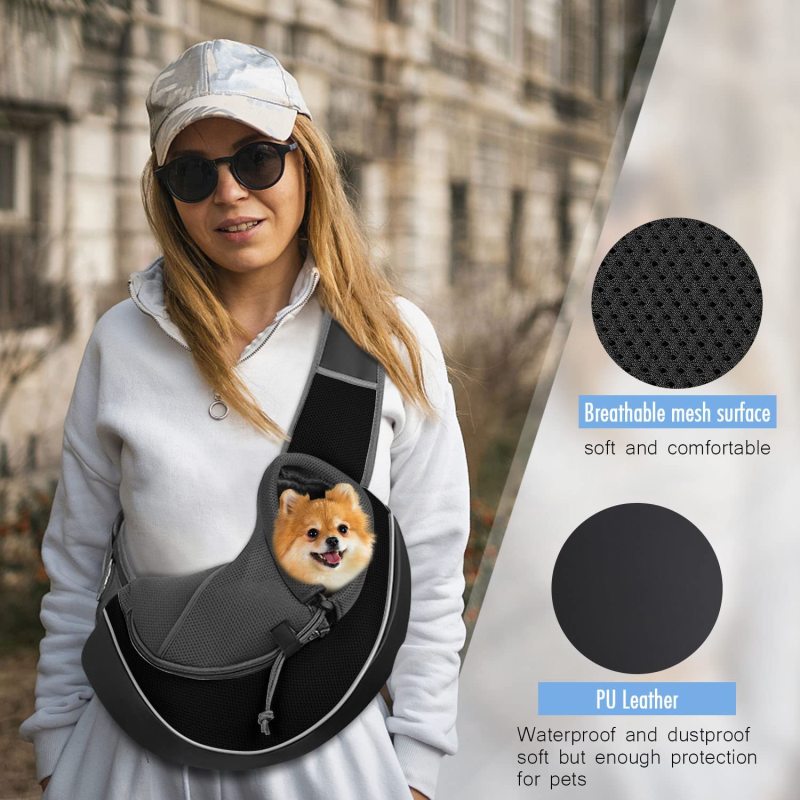 Bag Papoose Adjustable Dog Sling Carrier Mesh Hand Free