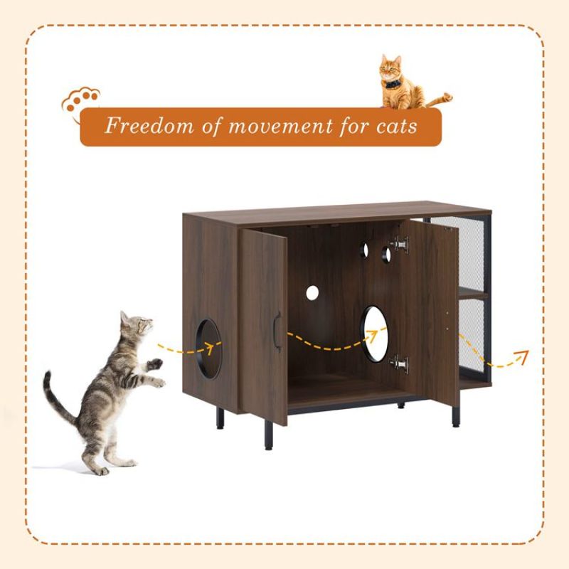 Litter Box Enclosure Hidden Cat Litter Box Furniture Multi-Function Wooden Side Storage Cabinet Indoor Cat House