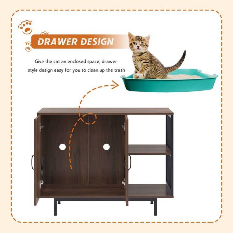 Litter Box Enclosure Hidden Cat Litter Box Furniture Multi-Function Wooden Side Storage Cabinet Indoor Cat House