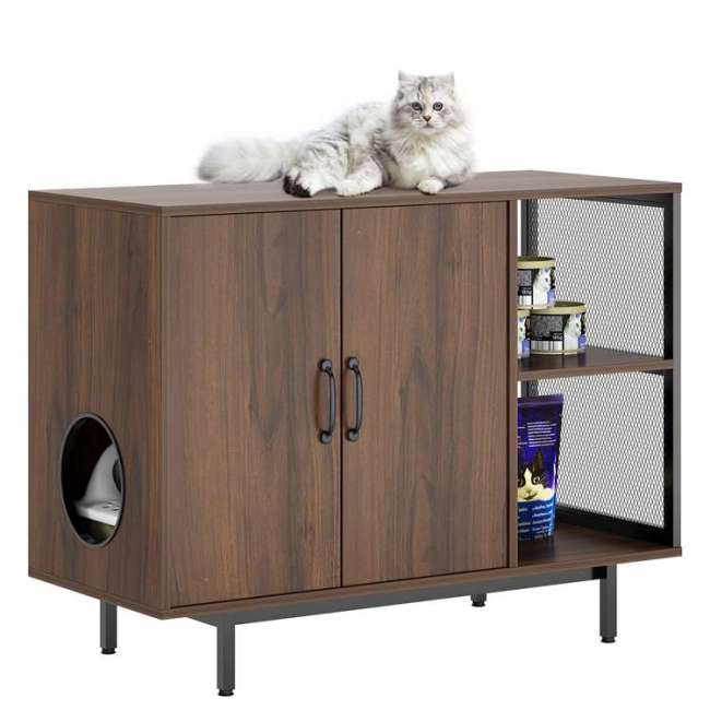 Litter Box Enclosure Hidden Cat Litter Box Furniture Multi-Function Wooden Side Storage Cabinet Indoor Cat House
