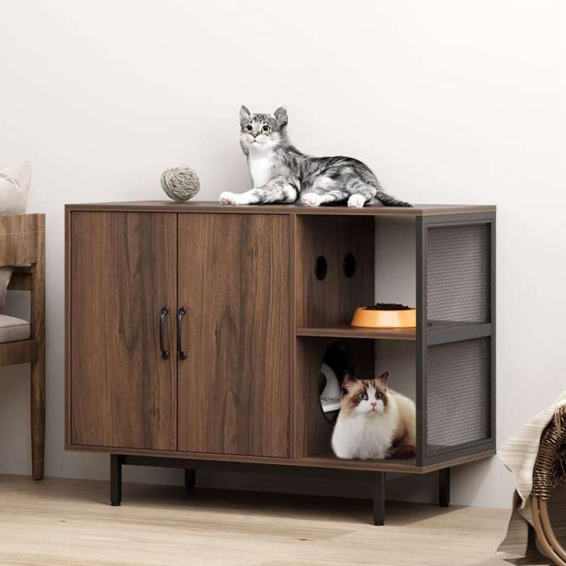 Litter Box Enclosure Hidden Cat Litter Box Furniture Multi-Function Wooden Side Storage Cabinet Indoor Cat House