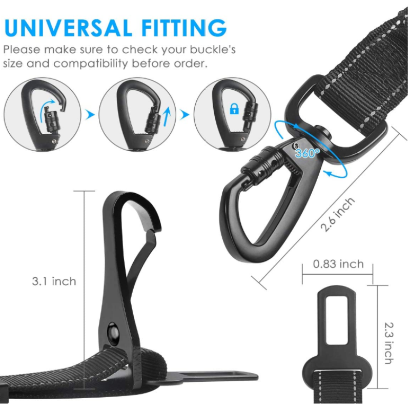 Dog Car Seatbelt Adjustable Pet Cat Dog Seat Belt Harness with Elastic Nylon Bungee Buffer and Latch Bar Attachment