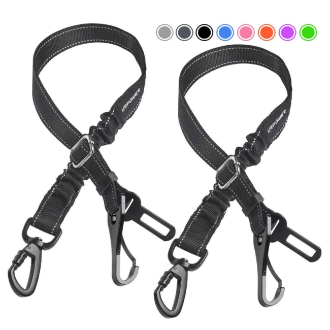 Dog Car Seatbelt Adjustable Pet Cat Dog Seat Belt Harness with Elastic Nylon Bungee Buffer and Latch Bar Attachment