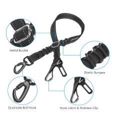Dog Car Seatbelt Adjustable Pet Cat Dog Seat Belt Harness with Elastic Nylon Bungee Buffer and Latch Bar Attachment