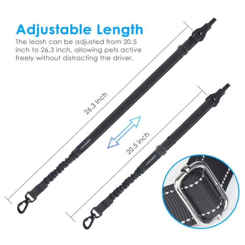 Dog Car Seatbelt Adjustable Pet Cat Dog Seat Belt Harness with Elastic Nylon Bungee Buffer and Latch Bar Attachment