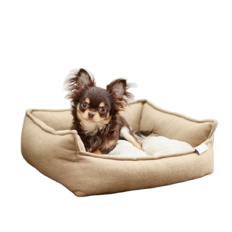 Manufacturer Pet Bed Sofa Faux Felt Flange Edge Bolster Cat Dog Bed Cozy Pet Beds for Dogs Cats