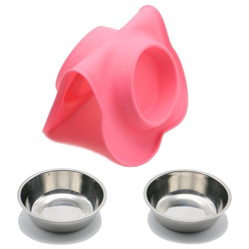 Dog Bowls Stainless Steel Water and Food Feeder with Non Spill Skid Resistant Silicone Mat for Pets raised cat bowl