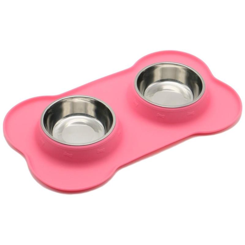 Dog Bowls Stainless Steel Water and Food Feeder with Non Spill Skid Resistant Silicone Mat for Pets raised cat bowl