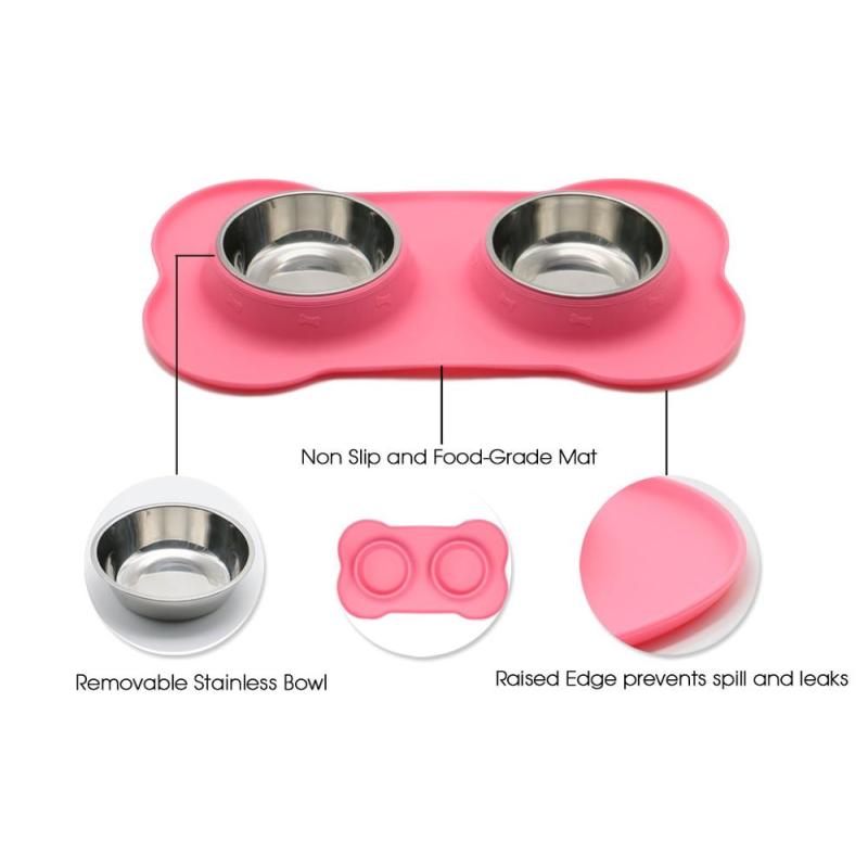 Dog Bowls Stainless Steel Water and Food Feeder with Non Spill Skid Resistant Silicone Mat for Pets raised cat bowl