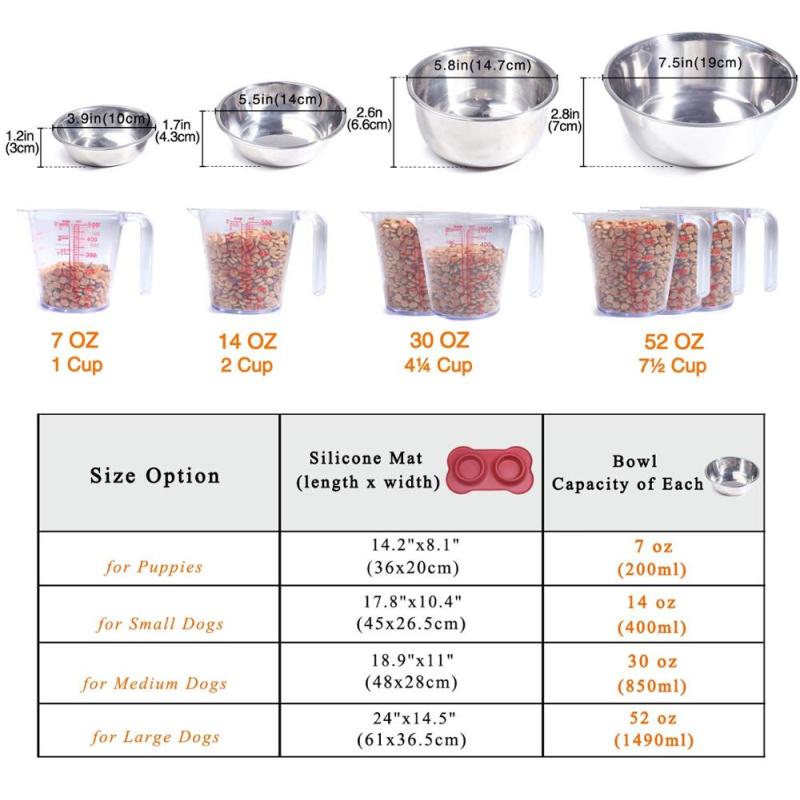 Dog Bowls Stainless Steel Water and Food Feeder with Non Spill Skid Resistant Silicone Mat for Pets raised cat bowl