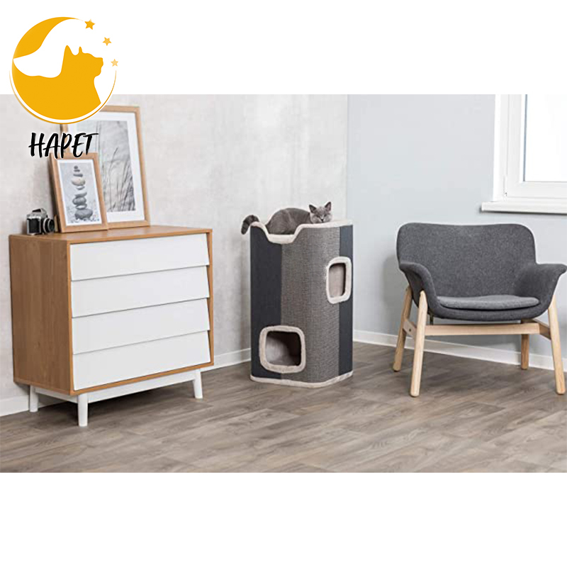 Cat Condo 2 Story Double Hole with Scratching Surface With Sisal Mat ,Gray