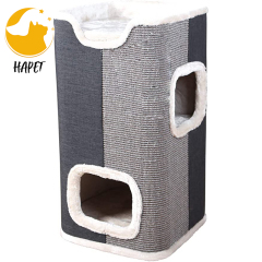 Cat Condo 2 Story Double Hole with Scratching Surface With Sisal Mat ,Gray
