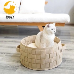 Universal Four Seasons Home Warm Woven Felt Round Basket Pet Sleeping Nest Cat Bed With Plump Pillow
