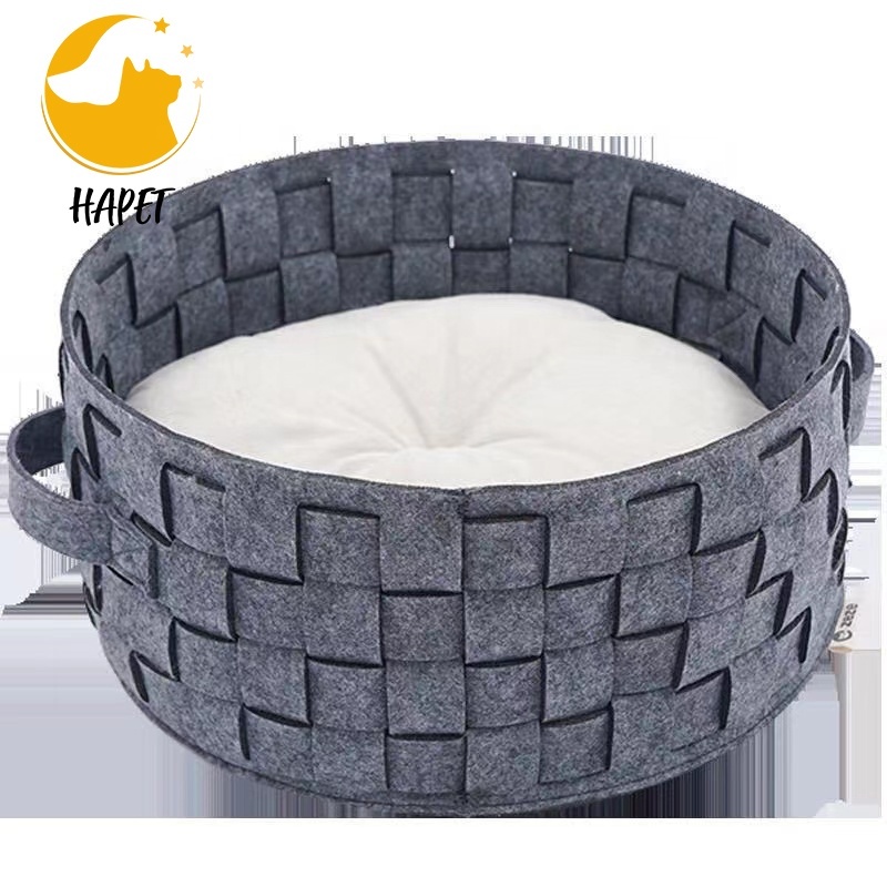 Universal Four Seasons Home Warm Woven Felt Round Basket Pet Sleeping Nest Cat Bed With Plump Pillow