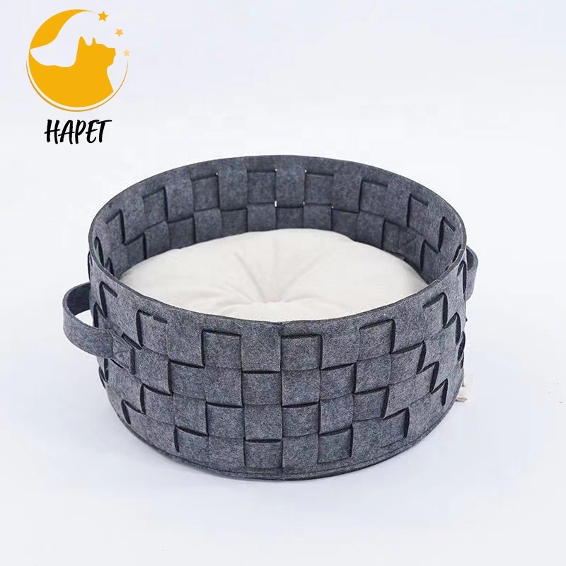Universal Four Seasons Home Warm Woven Felt Round Basket Pet Sleeping Nest Cat Bed With Plump Pillow