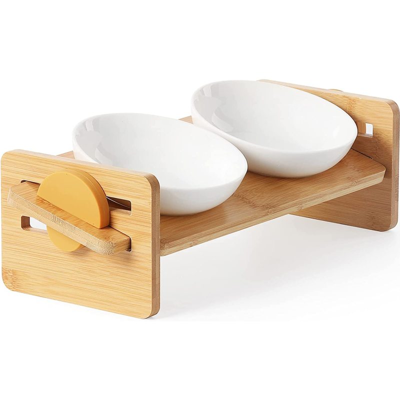 Elevated Cat Ceramic Bowls Small Dog Raised Food and Water Bowl Set
