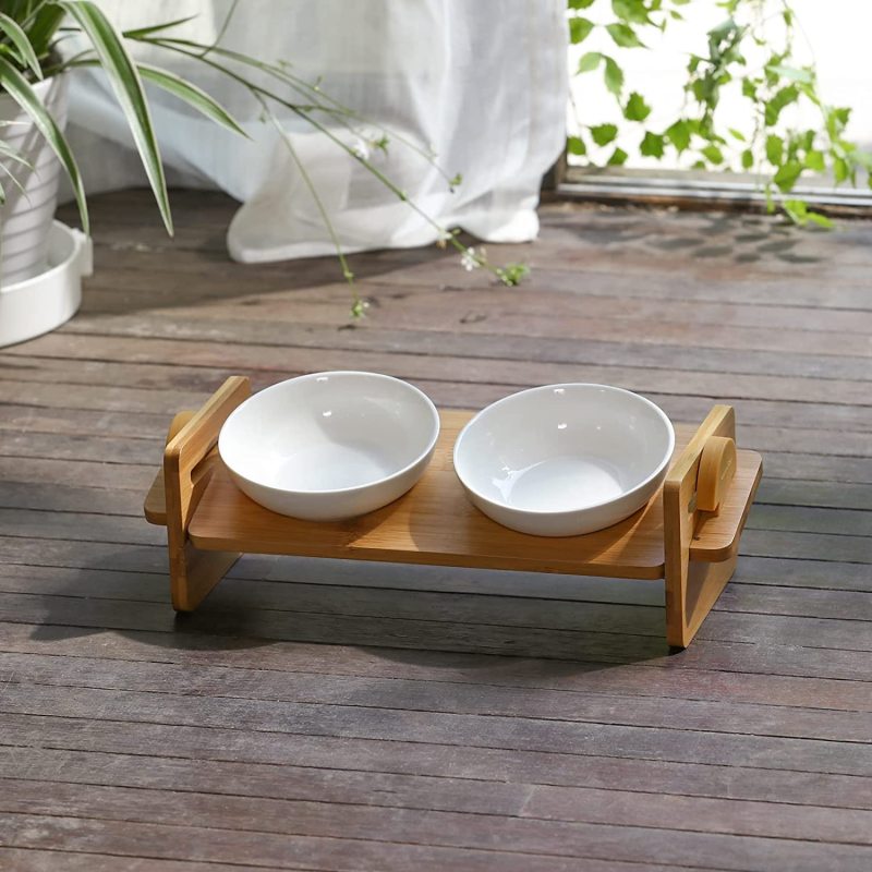 Elevated Cat Ceramic Bowls Small Dog Raised Food and Water Bowl Set