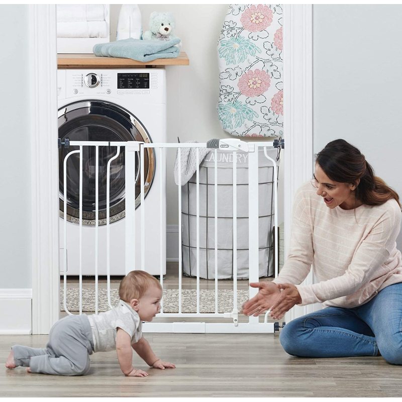 Easy Extra Wide Walk Thru Baby Gate Includes  Extension Kit 4 Pack Pressure Mount Kit 4 Pack Wall Cups and Mountinting Kit