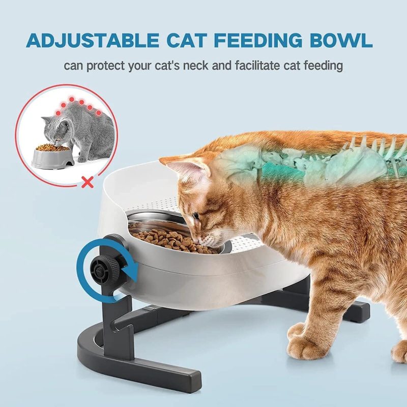 Mess Proof Pet Feeding Adjustable Cat Feeder Stainless Steel