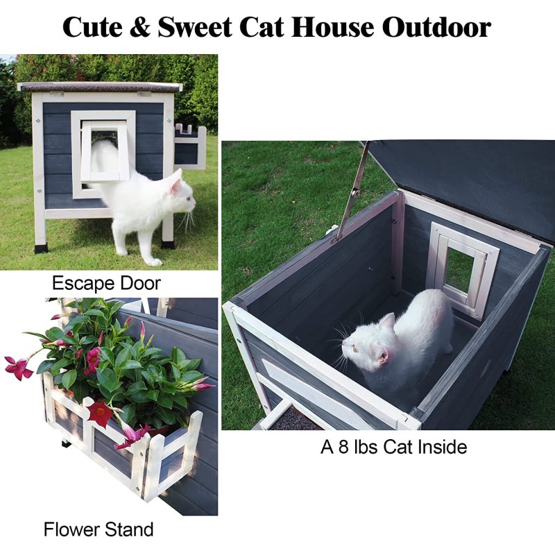 Escape Door Rainproof Outside Cat House Single Story for Pets