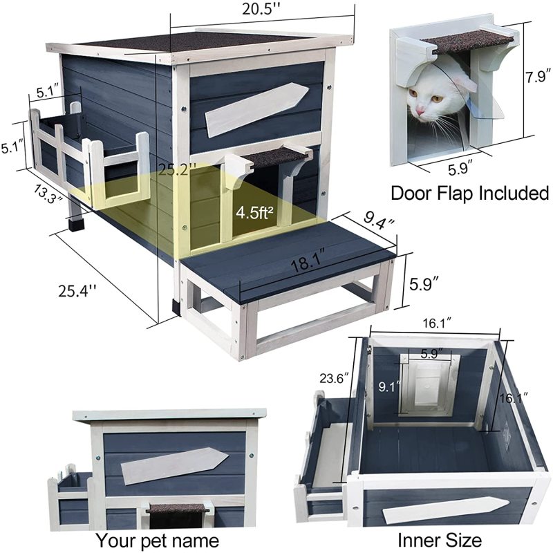 Escape Door Rainproof Outside Cat House Single Story for Pets