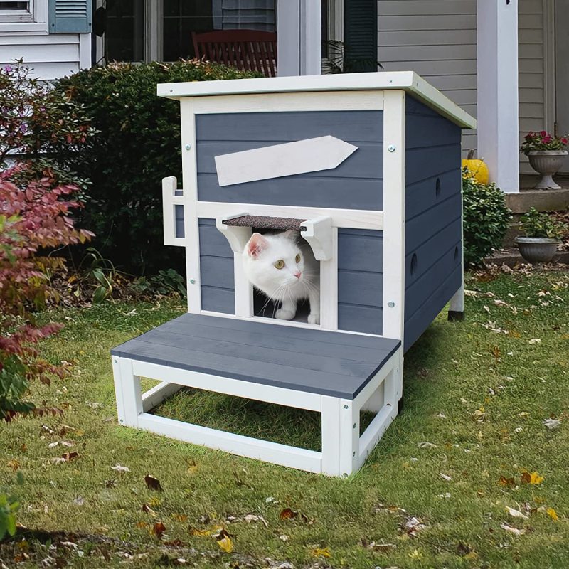 Escape Door Rainproof Outside Cat House Single Story for Pets