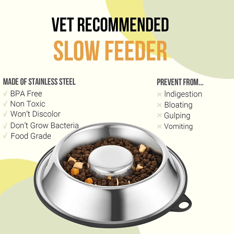 Single Dog Food Feeder Dog Bowl Stainless Steel Slow Feed