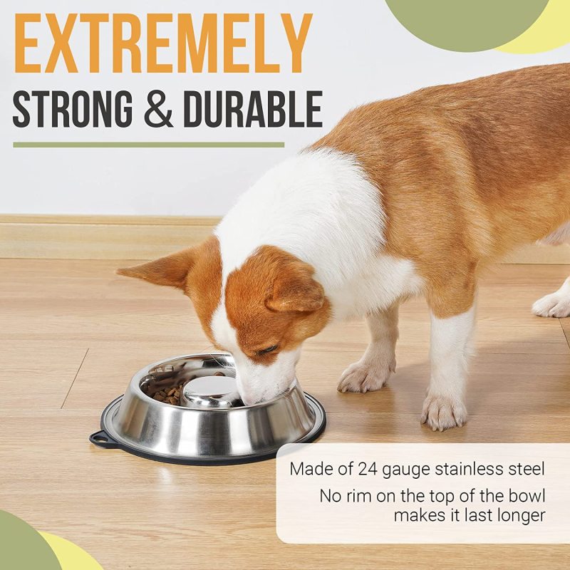 Single Dog Food Feeder Dog Bowl Stainless Steel Slow Feed