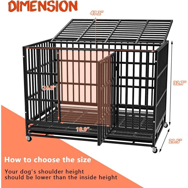Anxiety Double Door Dog Crate Escape Proof Dog cage with Lockable Wheels