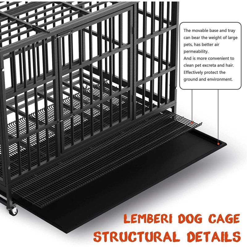 Anxiety Double Door Dog Crate Escape Proof Dog cage with Lockable Wheels