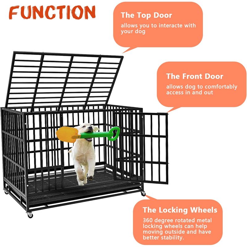 Anxiety Double Door Dog Crate Escape Proof Dog cage with Lockable Wheels