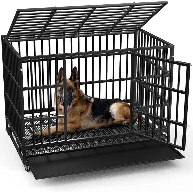 Anxiety Double Door Dog Crate Escape Proof Dog cage with Lockable Wheels