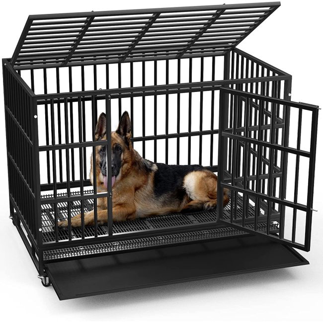 Anxiety Double Door Dog Crate Escape Proof Dog cage with Lockable Wheels